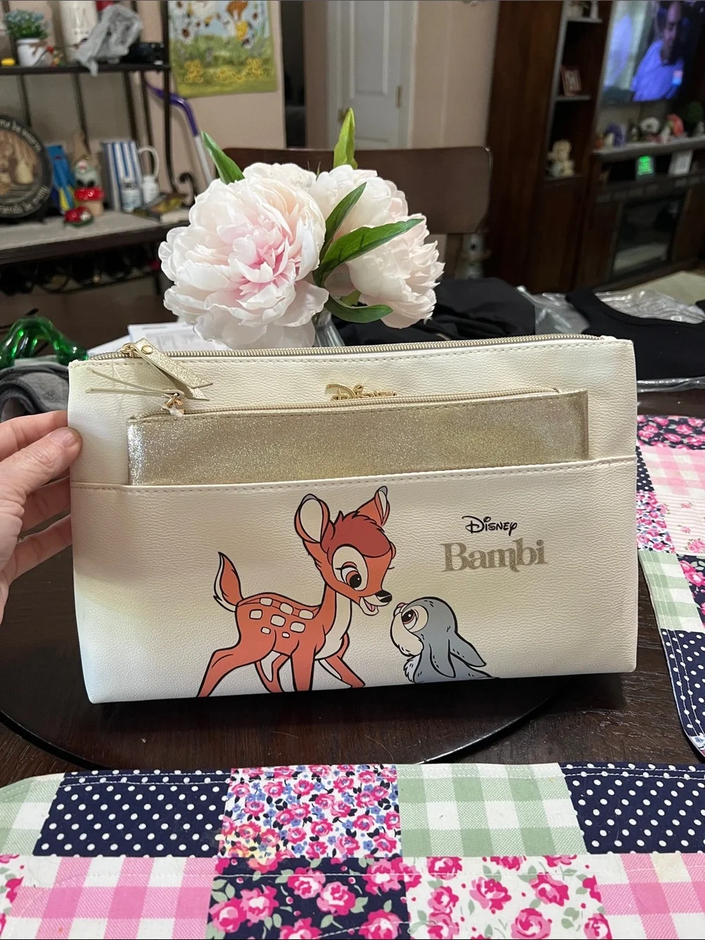 New Disney Bambi Cream Wristlet bag with cosmetic bag BAMBI